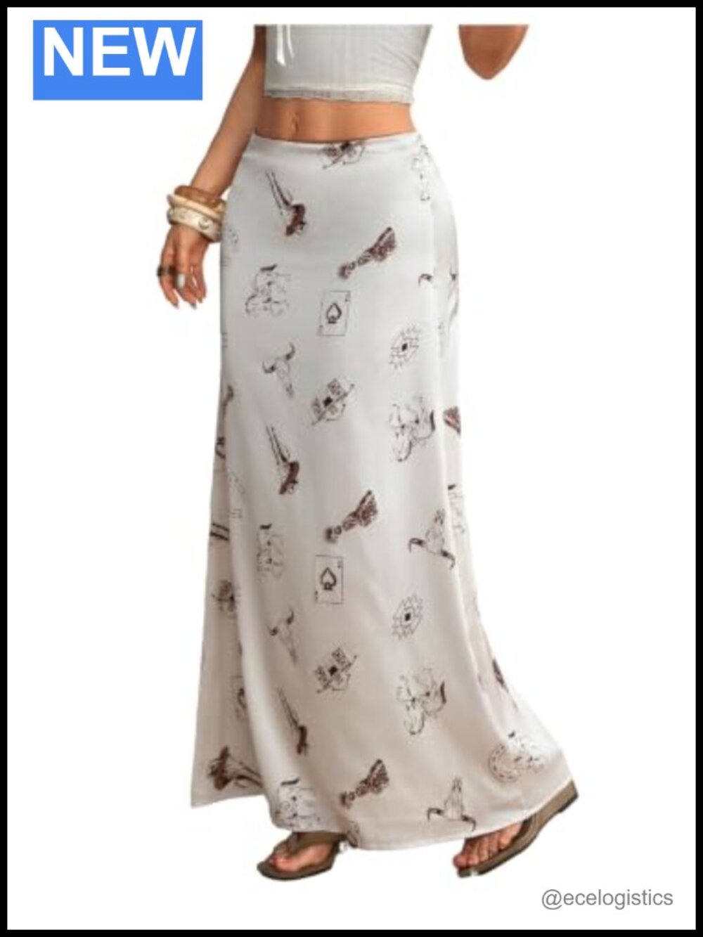 High Waisted Maxi Skirt Western Floral Cowgirl Vintage Zipper